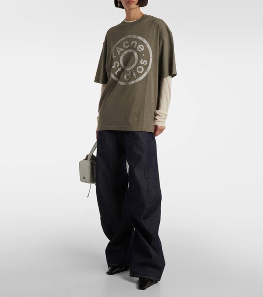 Distressed logo cotton-blend T-shirt
