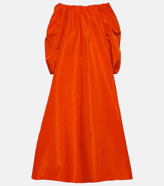 Puff-sleeve off-shoulder silk gown