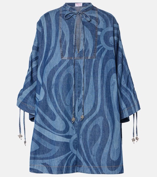Marmo-print denim kaftan