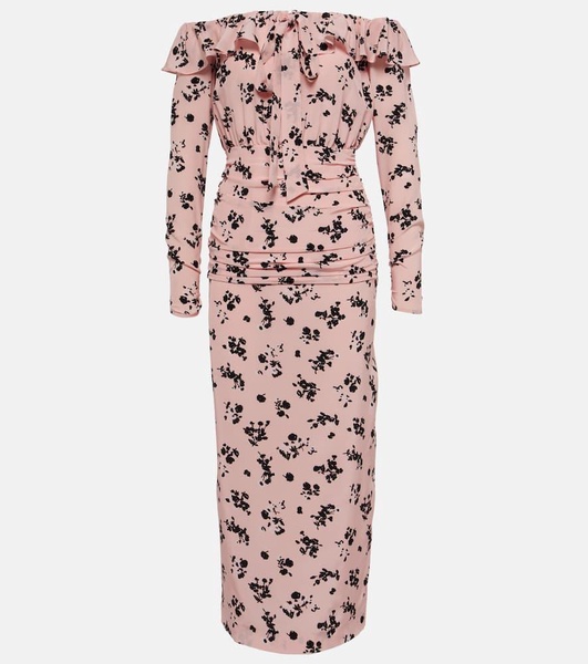 Floral off-shoulder silk midi dress