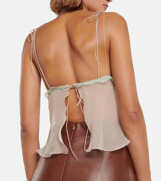 Sheer ruffled silk chiffon top