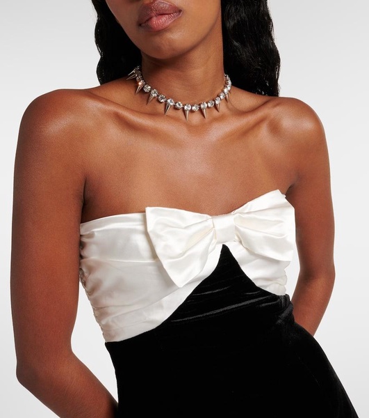 Bow-detail strapless velvet minidress