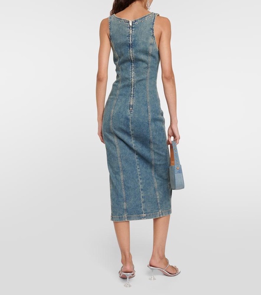 Embellished denim midi dress