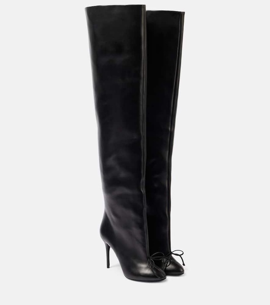 Bow-detail leather over-the-knee boots
