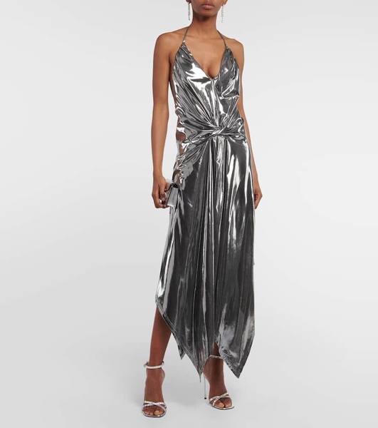 Halterneck metallic midi dress