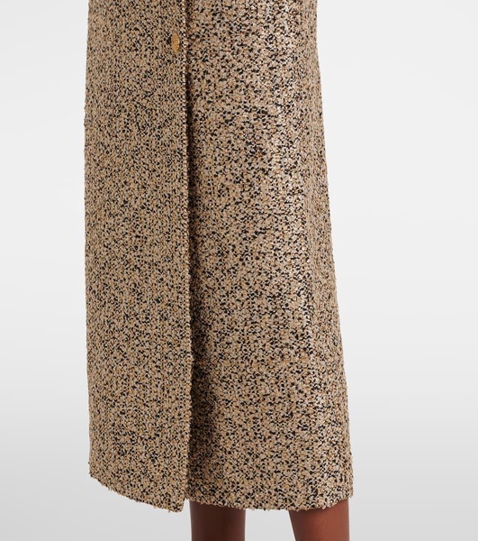Off-shoulder tweed lamé midi dress