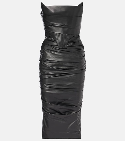 Ruched leather midi dress