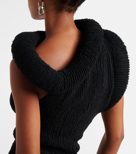 Asymmetric knitted wool-blend top