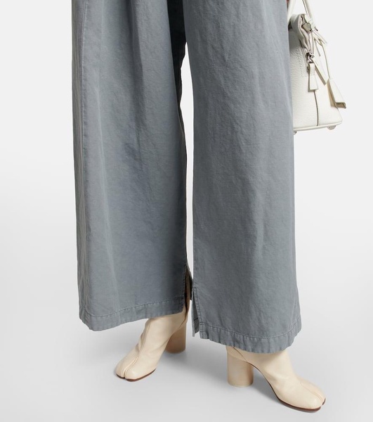 Wide-leg cotton and linen canvas pants