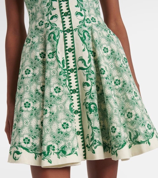 Olive printed linen and cotton minidress