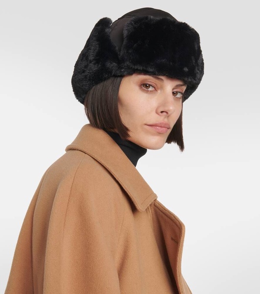 Faux fur-trimmed hat
