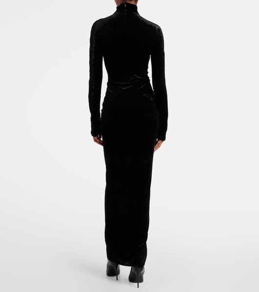 Ruched velvet midi dress