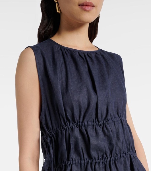 Como gathered linen minidress