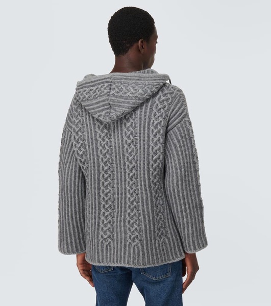 Cable-knit virgin wool hoodie