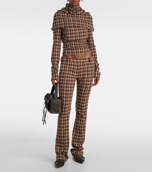 Checked wool and cotton-blend flared pants