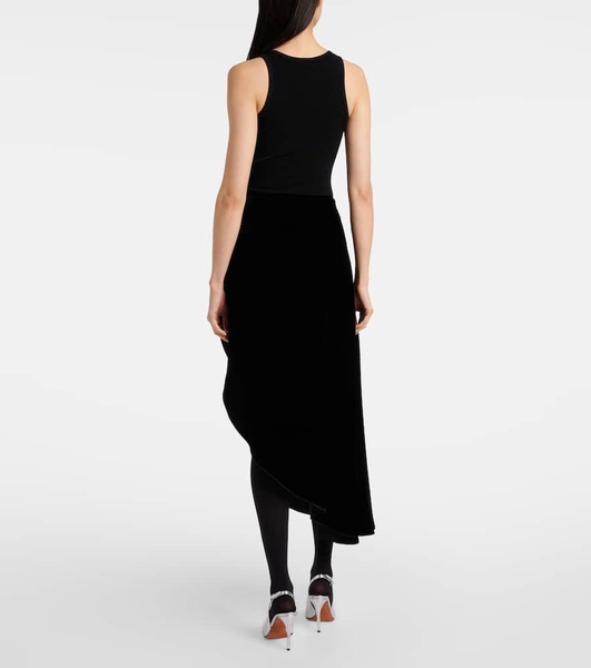 Asymmetric velvet midi skirt