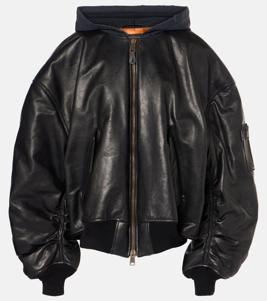 Oversized leather bomber jacket