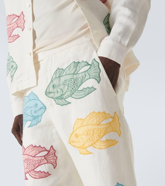 Piscine appliqué linen straight pants