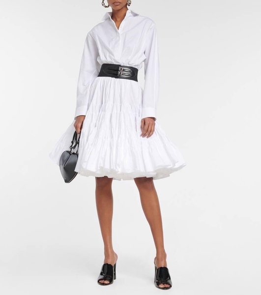 Belted cotton poplin shirt