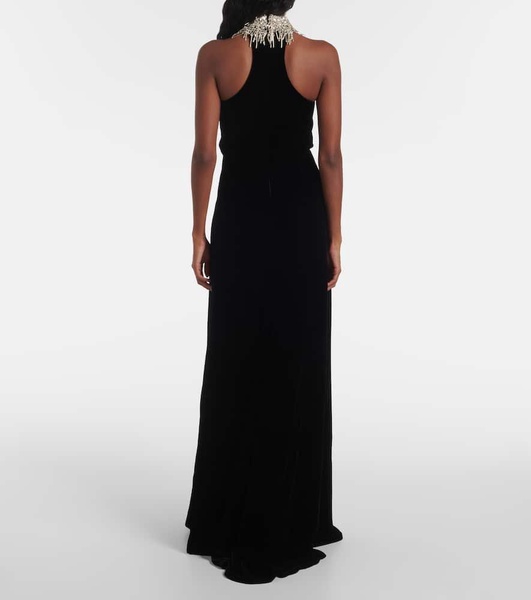 Embroidered velvet gown
