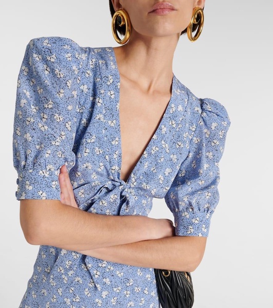 Bow-detail printed silk minidress