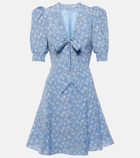 Bow-detail printed silk minidress