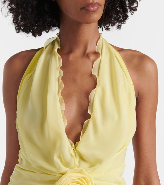 Halterneck silk georgette maxi dress