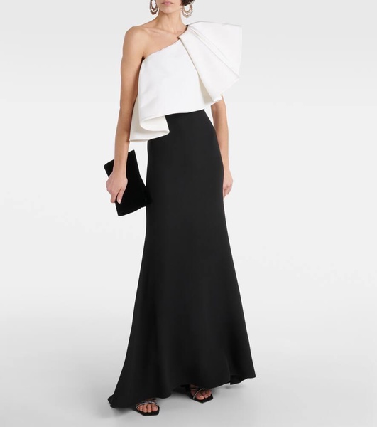 One-shoulder ruffled silk top