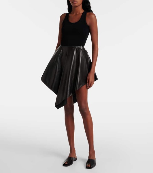 Asymmetric leather miniskirt