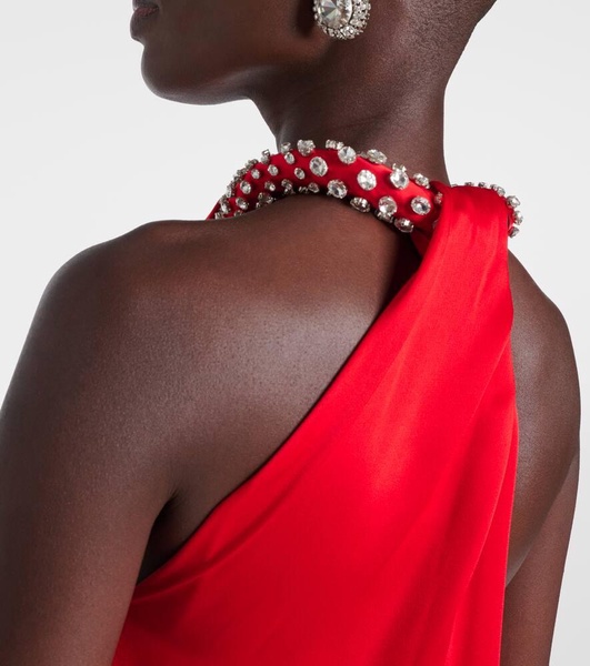 Embellished halterneck satin gown