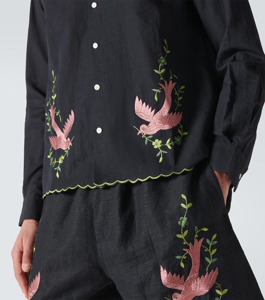 Rosefinch embroidered linen shirt