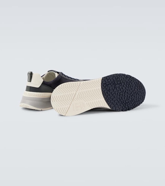 Leather-trimmed suede sneakers