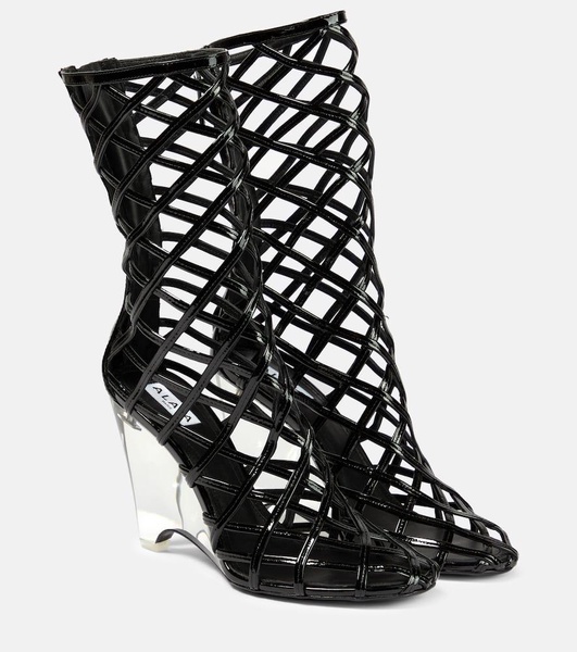 Leather wedge ankle boots