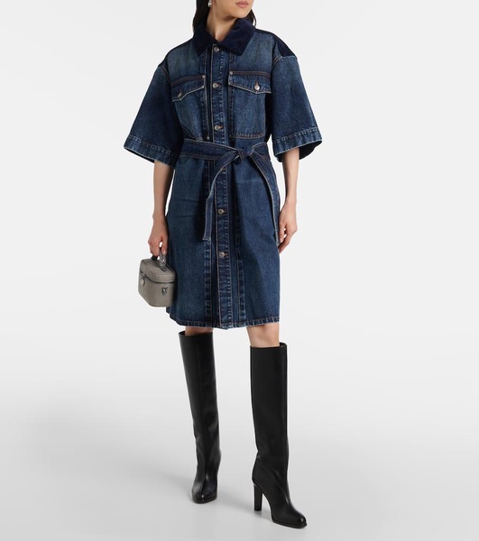 Corduroy-trimmed denim minidress