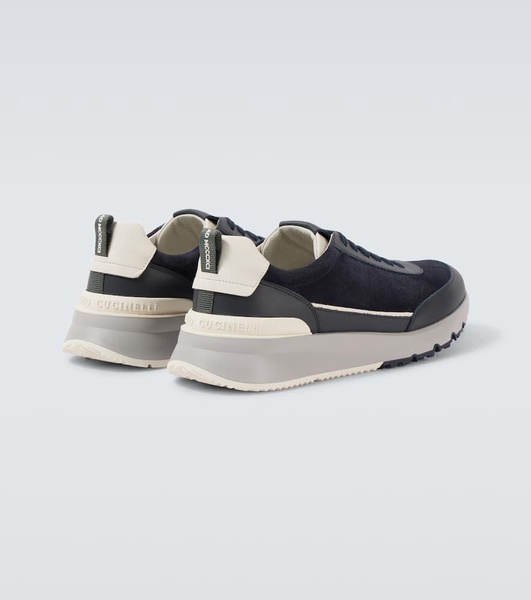 Leather-trimmed suede sneakers