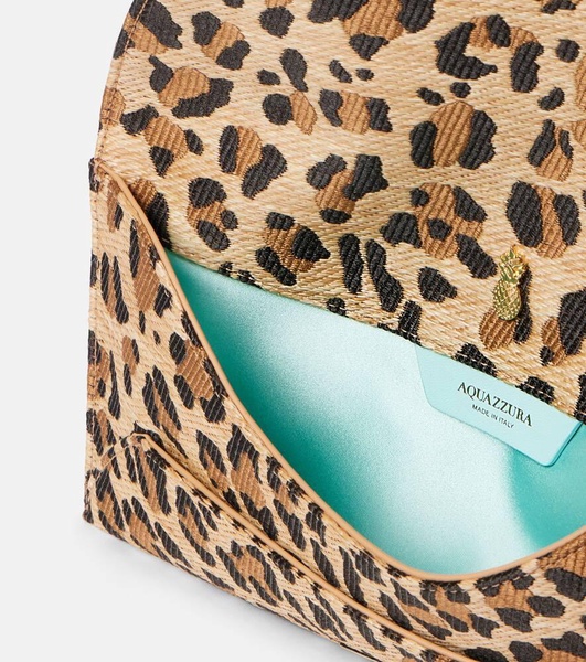 Leopard-print raffia clutch