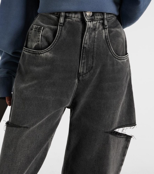 Cutout high-rise tapered jeans