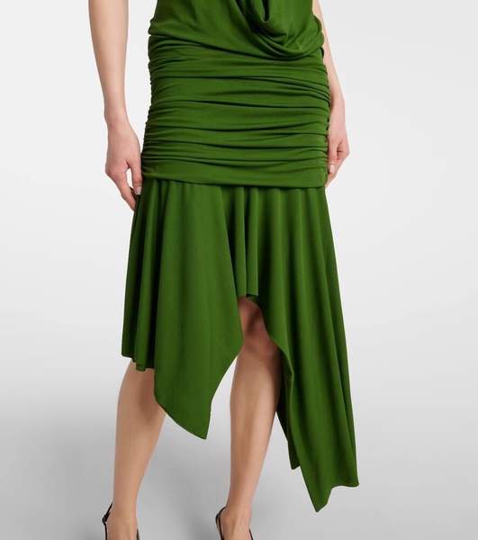 Gathered asymmetric jersey midi dress