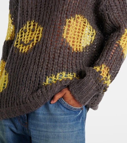 Embroidered open-knit sweater