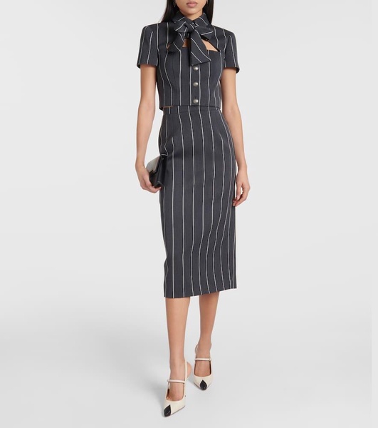 Pinstripe cropped wool-blend jacket