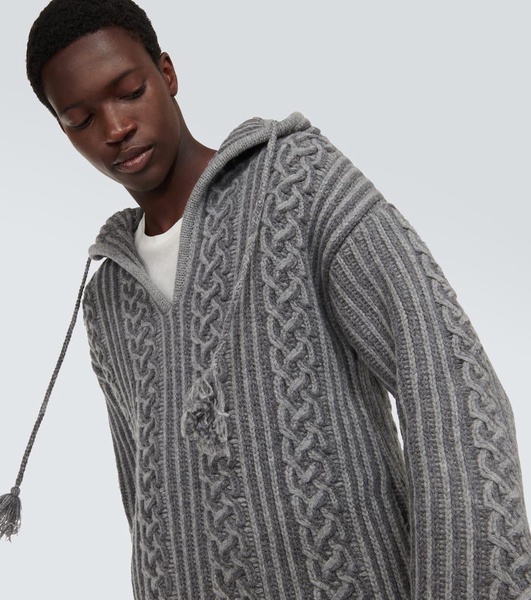 Cable-knit virgin wool hoodie