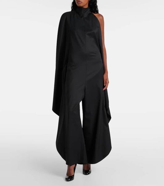 Open-back wool grain de poudre jumpsuit