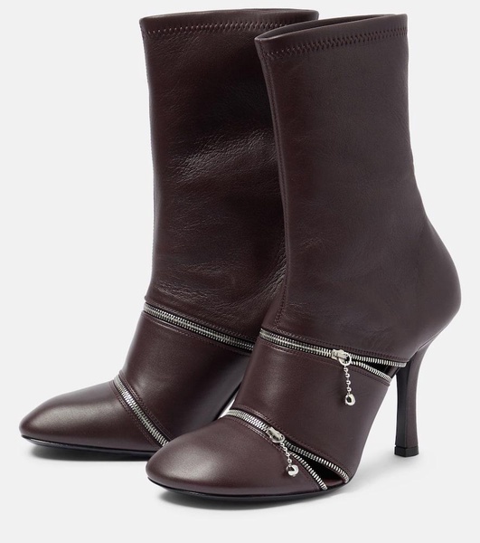 Peep leather ankle boots
