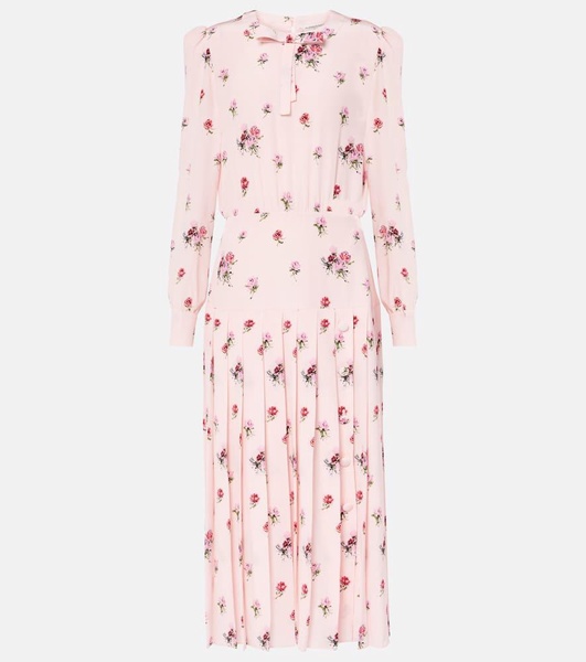 Floral pleated silk midi dress
