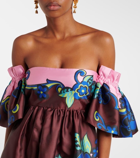 Floral off-shoulder satin maxi dress 