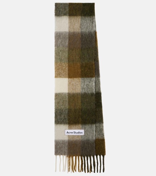 Logo fringed checked scarf