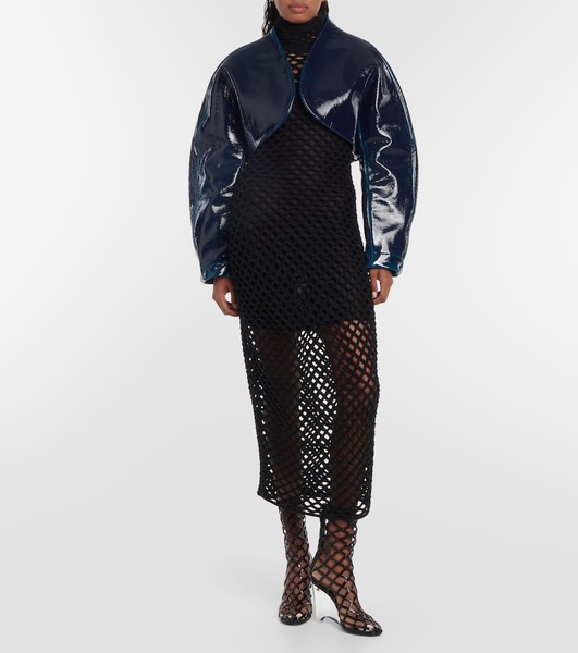 Coated wool cropped jacket