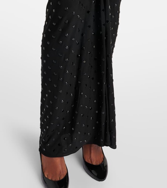 Embellished ruched jersey maxi dress