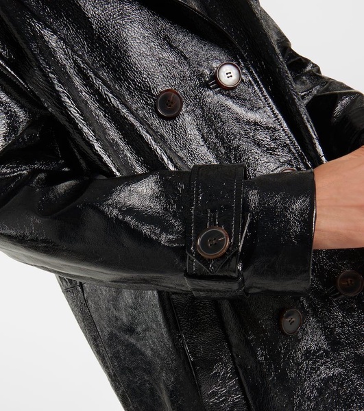 Double-breasted leather coat