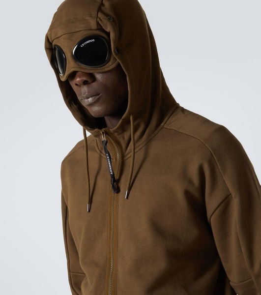Goggle cotton fleece zipped hoodie
